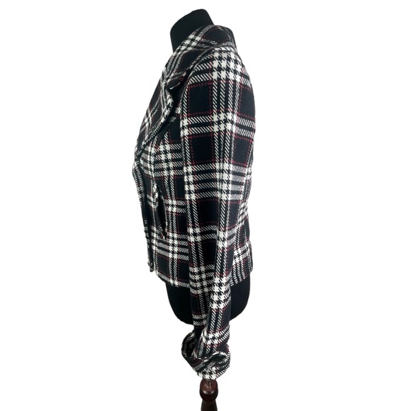 Wet Seal Peacoat Cotton Blend Double Breasted Plaid Cropped Collared Jacket - Picture 5 of 13